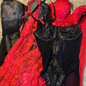 Bundle of black and red lingerie